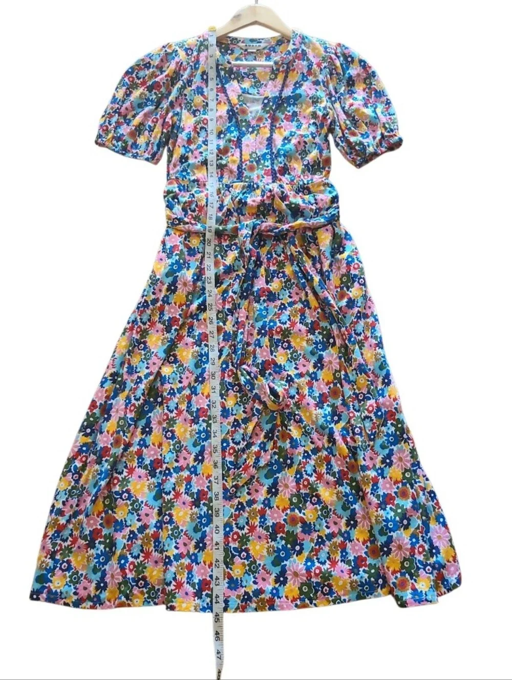 Boden Sofia Trim Jersey Midi Dress Floral Pink Multicolor Belred Waist Pockets - Picture 16 of 16